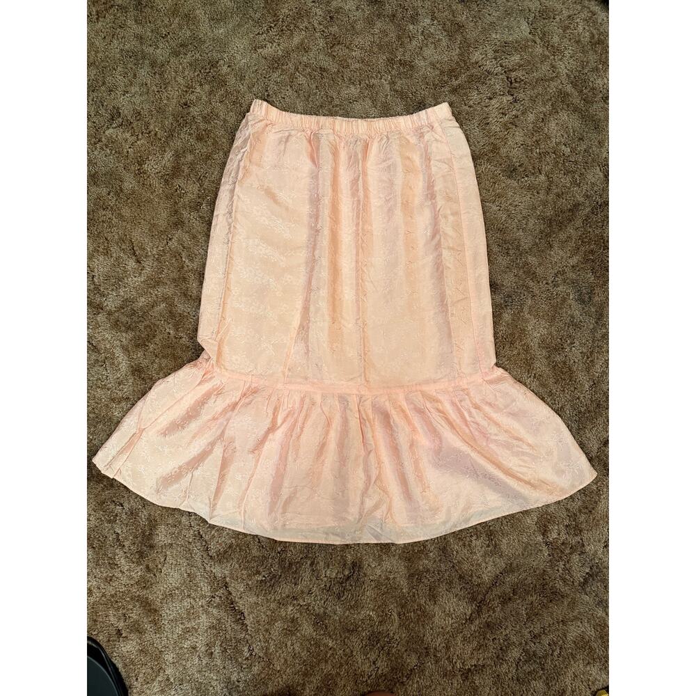 Vintage Handmade Baby Pink Floral Jacquard Skirt Romantic Coquette Aesthetic